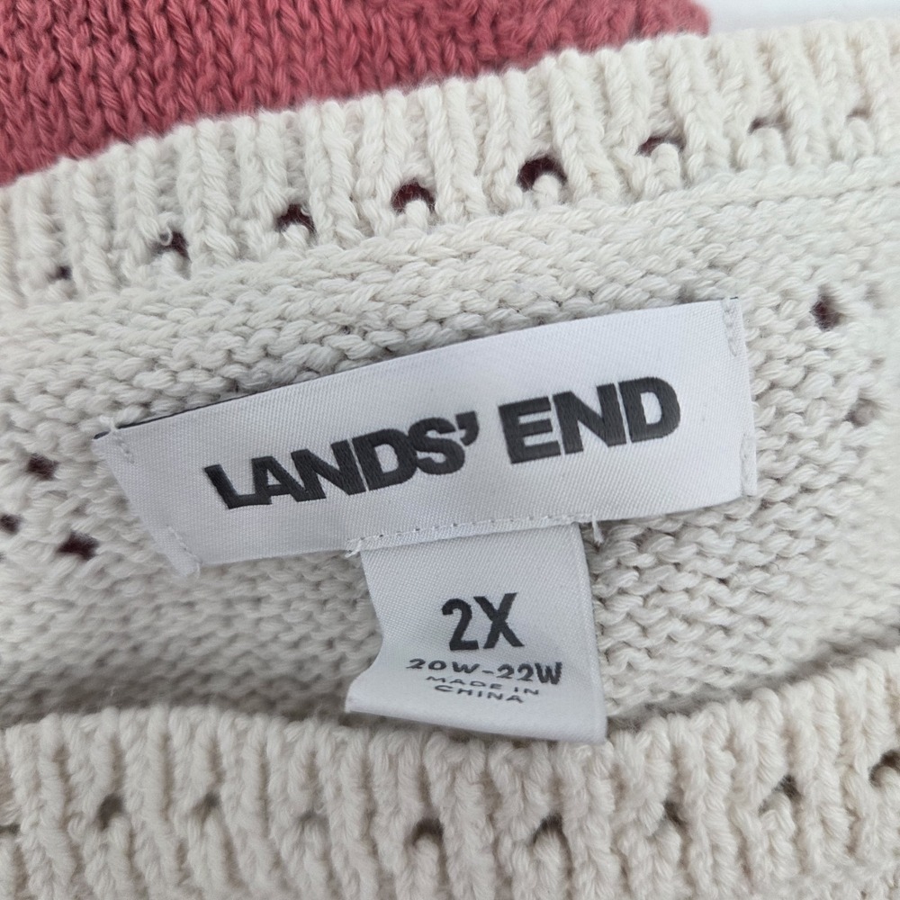 LOT 2 Lands' End Women's 2X Pointelle Square Neck Tank Sweaters Pink Ivory - Picture 4 of 6